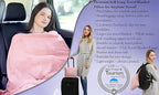 BlueHills Long Travel Blanket Pillows for Two Airplane Traveling Essentials Flight Throws in Bag case with Backpack Clip Compact Large Plane Accessories – Gray and Pink