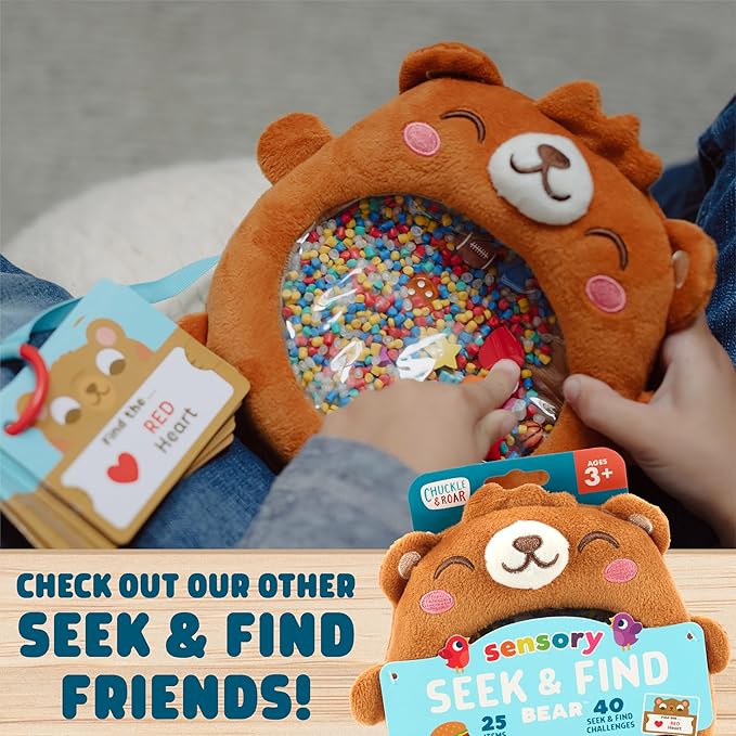 Chuckle & Roar Sensory Seek & Find Plush Polar Bear Game - 1 Plush & 20 Cards, Multicolor, Small - Toddler Airplane Travel Essential - Engaging Toddler Sensory Toys - Quiet Travel Toys for Plane & Car