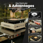 GasOne GS-3400P-KIT Propane or Butane Gas Stove with Flat Top Griddle Included – Dual Fuel Propane Grill Tent Stove Burners for Cooking for Camping, Kitchen – Diecast Aluminum with Non Stick Coating