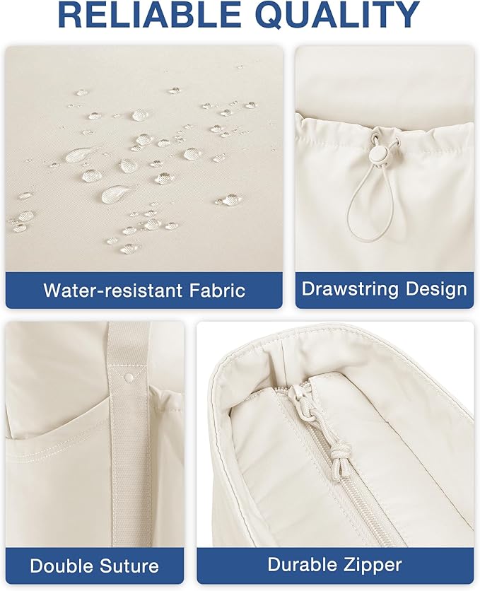 BAGSMART Foldable Tote Bag with Drawstring Bag, Tote Bag Shoulder Bag Top Handle Handbag for Travel, Work, Beach, Gym