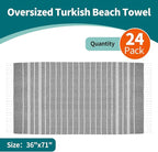 YSYJ 24 Pack Turkish Beach Towel 36"x71" Beach Towels Oversized Bath Towels Sand Free Quick Dry Turkish Towel Bulk Extra Large Pool Blanket Grey