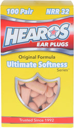 HEAROS Ultimate Softness Foam Disposable Earplugs, NRR 32, 100 Pair, PU Foam, Hearing Protection, Beige (5299)
