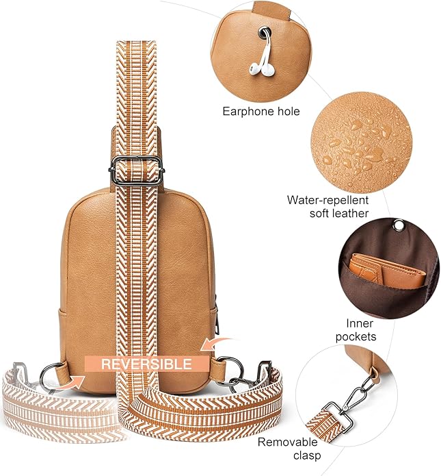 LATMAP Sling Bag For Women Faux Leather Small Casual Daypack Backpack Fanny Pack Crossbody Chest Bags Purse