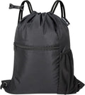 HOLYLUCK Men & Women Outdoor Sport Gym Sack Waterproof Drawstring Backpack Bag (Standard with drawstring, Black)