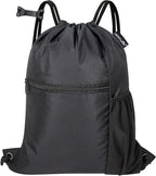 HOLYLUCK Men & Women Outdoor Sport Gym Sack Waterproof Drawstring Backpack Bag (Standard with drawstring, Black)