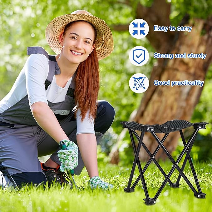 4 Pack Camping Stool Foot Rest Small 11Inch Portable Folding Camping Chair Lightweight Foot Rest Seat with Carry Bag for Fishing Hiking Gardening Beach Outdoor Walking Backpacking Travel BBQ (Black)
