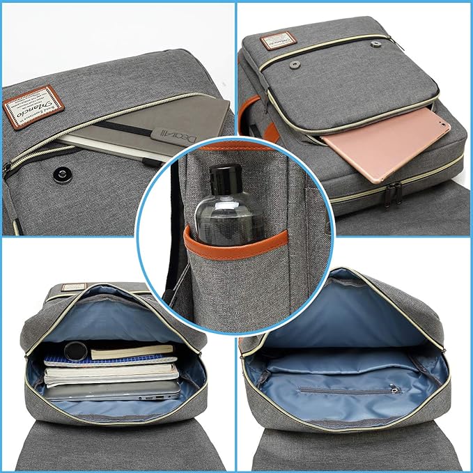 Mancio Slim Vintage Laptop Backpack For women,Men For Travel, College, Dayparks, Fits up to 15.6Inch Notebook in Grey