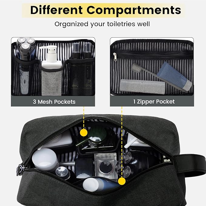 Vorspack Toiletry Bag for Men - Water Resistant Travel Bag for Toiletries, Bathroom Essentials, Travel Accessories, Gifts - Grey (Pack of 2)