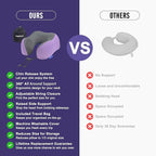 napfun Neck Pillow for Travel with Travel Pouch, Sleep Mask & Earplugs, Memory Foam Airplane Pillow for Headrest Sleep with Eyeshades, Plane Essentials with Eye Blindfold, Light Purple Striped Kit