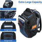 KROSER TSA Friendly Travel Laptop Backpack 17.3 inch XXXL Gaming Backpack Water-Repellent College Daypack Business Backpack with RFID Pockets & USB Port for Men/Women-Black/Haze Blue