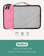 WTREE 4-Piece Packing Cubes Travel Accessories Set for Suitcases - Luggage Organizer Bags with Double Zipper - Mesh Top - Medium - Pink