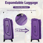 Lightweight Expandable Softside Luggage Sets 3 Piece, Large Capacity Travel Suitcase with Spinner Wheel, TSA Lock, Easy Access Design and Adjustable Telescoping Handle (Purple)