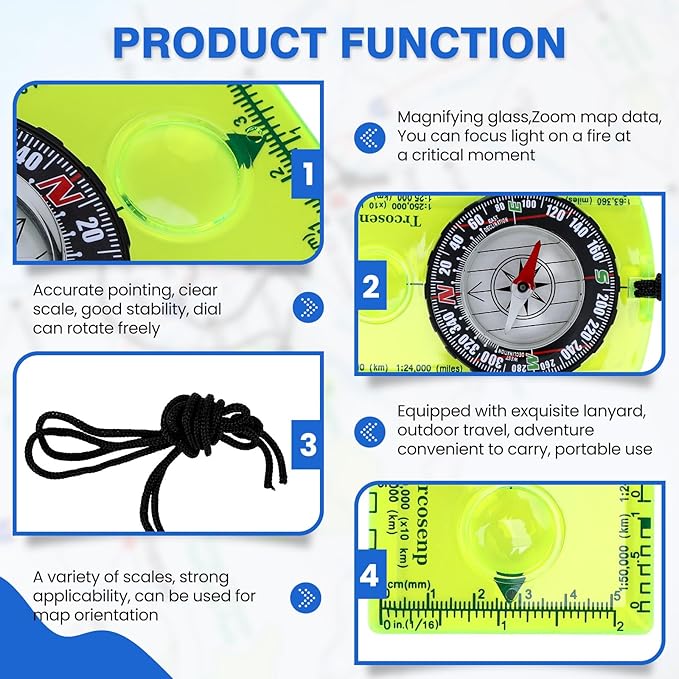 Multifunctional Waterproof Orienteering Compass Mini Portable Survival Compass for Map Reading, Hiking, Camping, Backpacking, Perfect Outdoor Scout Gifts for Kids, Orange