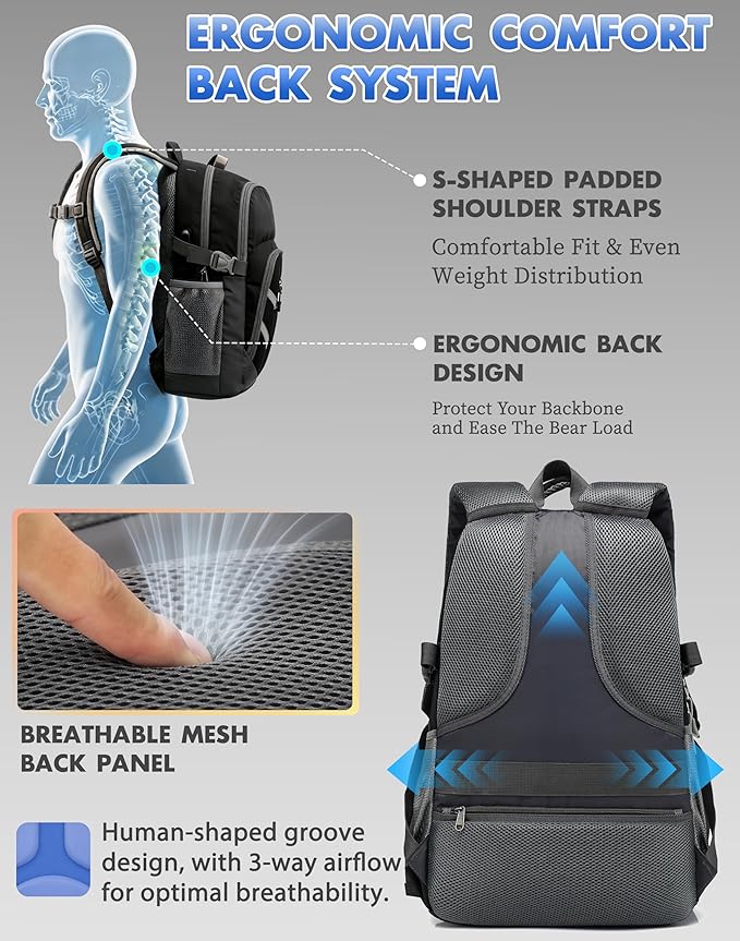 ProEtrade Backpack Bookbag for College Laptop Travel, Fit Laptop Up to 15.6 inch with USB Charging Port Multi Compartment Anti theft, Gift for Women Men (Black)