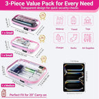 YQBRAO 3-Pack Clear Hard Shell Zipper Case Pink, 1.2mm Heavy-Duty Crush-Proof Travel Makeup Bag, TSA Approved Clear Zipper Pouches, Rigid Toiletry & Diaper Bag Organizer for Tech, Toys & Art Supplies