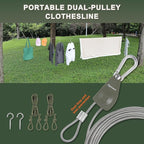 Vigorport Outdoor Retractable Clothesline, Portable Travel Clothes Line, Heavy Duty Rope Pully System with Metal Carabiner & Nylon Coating Wire Ropes for Camping, RV, Backyard（40Ft）