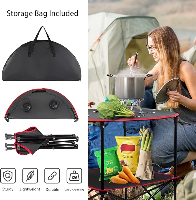 Portable Camping Table Folding Picnic Tables Lightweight Folding Table Waterproof Canvas Beach Table for Outside with 4 Cup Holders & Carry Bags for Camping, Beach, Campfires and Tailgating