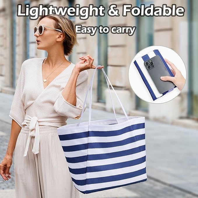 KALIDI Beach Tote Bag Women Large Waterproof Sandproof Shoulder Handbag Packable Grocery Bag Hobo Purse for Picnic Vacation