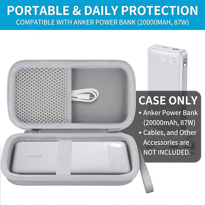 khanka Travel Case for Anker Power Bank, 20,000mAh Portable Charger,Case Only (White)