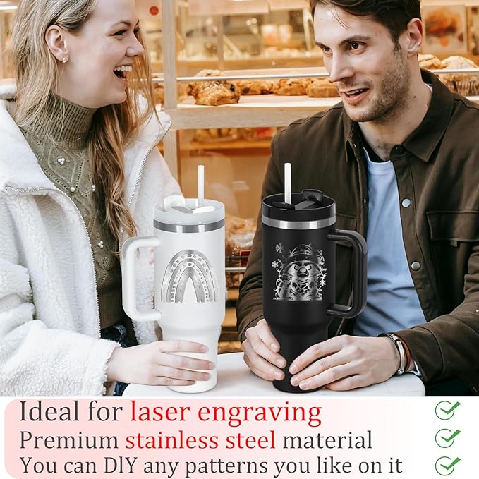 4 Pack 40 Oz Tumblers with Handle Bulk, Double Wall Vacuum Insulated Stainless Steel Tumblers with Lid and Straw, 40 oz Cups with Silicone Spill Proof Stopper Set (Black-2,White-2)