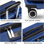 Luggage Sets 3 Piece, ABS Lightweight 20in/24in/28in Luggage, Expandable Carry On Suitcase Set with TSA Lock & Double Wheels, Front Open Hardshell Luggage Sets (Blue)