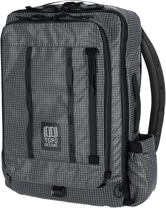Topo Designs Global Travel Bag 30-40 Liter - Carry-on Compliant Versatile Pack, 3 Carry Options, External Laptop Sleeve (Eco-Friendly, 30L, Apex Black)