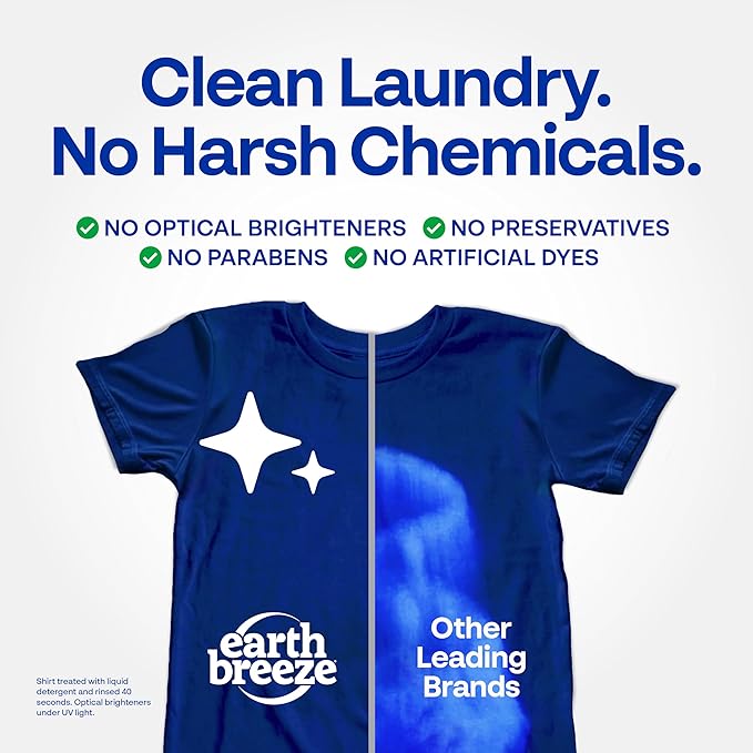 Earth Breeze Laundry Detergent Sheets Fragrance-Free - 60 Loads Eco Liquidless Soap - Travel-Friendly for Hot & Cold Cycles, Tackles Tough Stains & Odors - Gentle on Sensitive Skin, 30 Ct