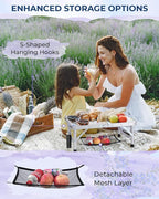 Sportneer Camping Table:Small Folding Table Portable Table 23.6" L X 15.7" W 4 Height with Mesh Layer- Adjustable Height Outdoor Table for Hiking Travel Picnic BBQ Cooking