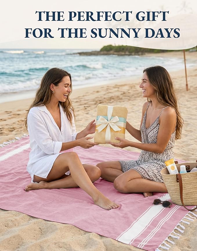 LANE LINEN Large Beach Towel, Turkish Towel, Lightweight Beach Towels for Adults, 39"x71" Oversized Pool Towels, Absorbent, Quick Dry, Durable Sand Proof Beach Towel, 39"x71" - Candy Pink