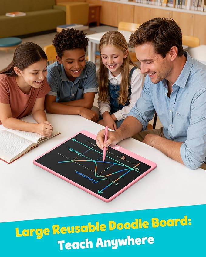 TEKFUN LCD Writing Tablet for Adults, Large Doodle Board, 16 Inch Colorful Drawing Tablet Writing Pad, Toddler Toys for 3 4 5 6 7 8 9 Year Old Girls Boys Teen, Birthday Gifts for Kids (Pink)