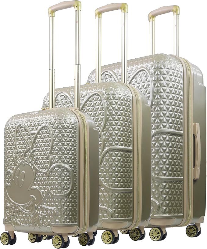 FUL Disney Minnie Mouse 3 Piece Rolling Luggage Set, Textured Hardshell Suitcase with Wheels Set, 22.5, 25 and 29 Inch, Taupe