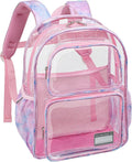 Bagseri Clear Backpack for Girls - 15 Inch Heavy Duty Kids Clear Bookbag for Kindergarten to Grade 2, Transparent School Bag with Reflective Strip, Fits Folders, Pink Tie-dye