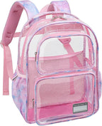 Bagseri Clear Backpack for Girls - 15 Inch Heavy Duty Kids Clear Bookbag for Kindergarten to Grade 2, Transparent School Bag with Reflective Strip, Fits Folders, Pink Tie-dye