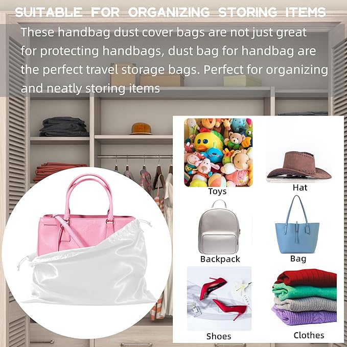 3 Pack Purse Dust Bags for Storage, Silk Dust Bags for Handbags, Dust Covers With Drawstring for Purse Shoes Boots