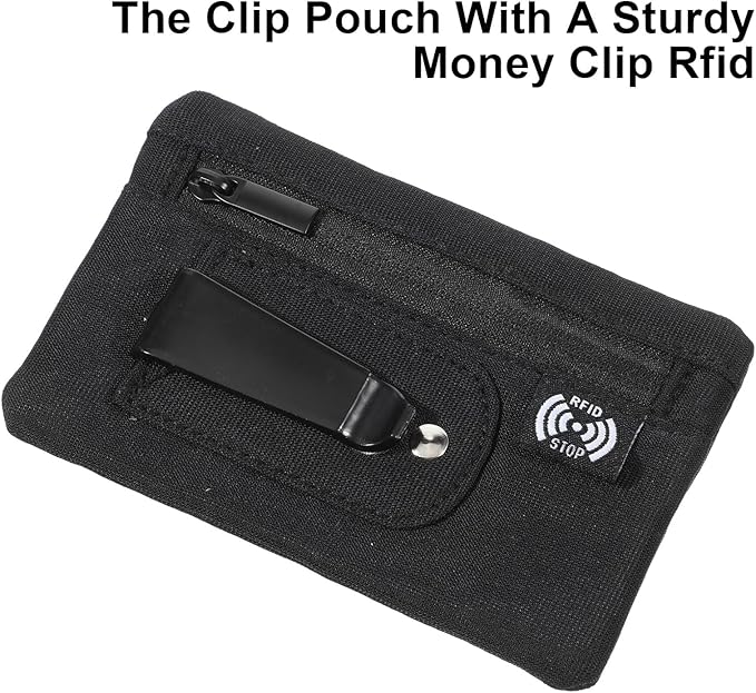 RFID Blocking Clip Stash Pocket, Ultra Thin Anti-Theft Travel Pouch, Compact Hidden Travel Belt Wallet for Cards & Cash Pickpocket Hidden Clips Stash Credit Card Holder for Everyday Carry Traveling