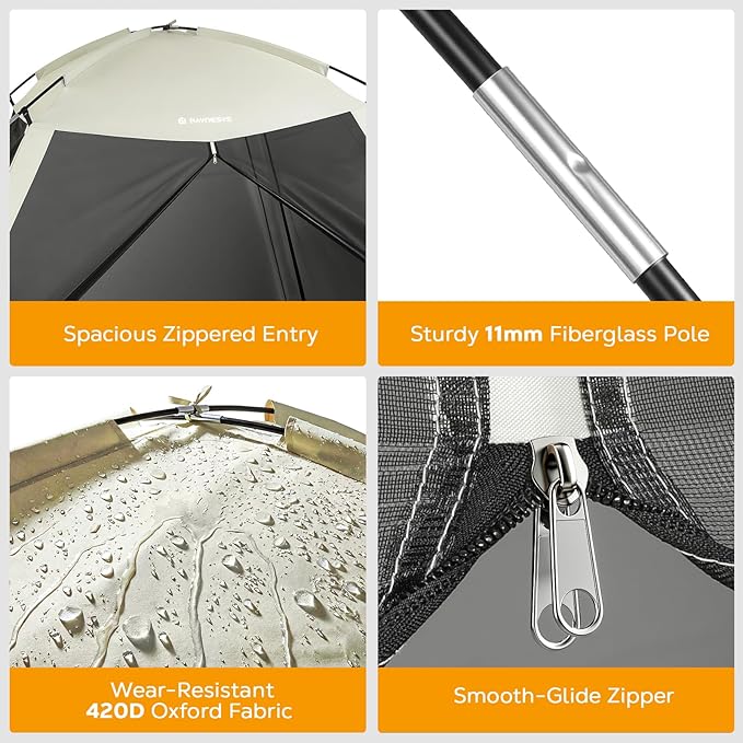 12 × 12ft Camping Screen Tent for 8-10 People, Easy Setup House Tent with 8 Ground Stakes & 4 Windproof Ropes, Portable Screened Canopy with Mosquito Net for Outdoor, Patios, Backyard, Beige