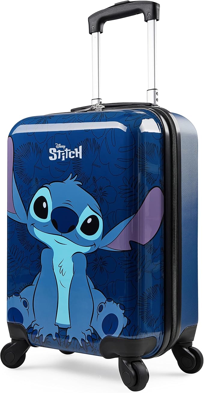 Disney Stitch Suitcase Set or Individual, Hard Shell Suitcase with Wheels 28L, 50L or 91L, 4 Wheels (Navy Stitch Small)