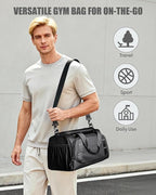 Small Gym Bag for Men, Travel Duffle Bag with Shoe Compartment, 16L Carry On Weekender Duffel Bag for Sports, Workout and Travel, Black