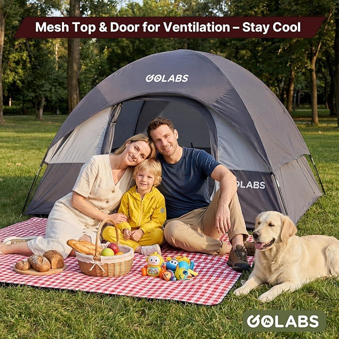 Golabs CT1 2 Person Camping Tent, Easy Set Up in 3 Mins, PU800mm Waterproof w/Mesh Top & Door with Ventilation, Lightweight 4.4lbs Portable Family Tent with Carry Bag &Interior Storage Pockets &Hook