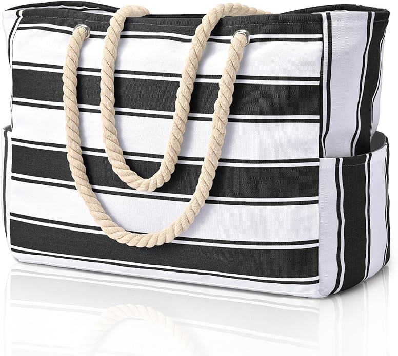 Becokan Beach Bags for Women Large Waterproof Beach Tote Bag Zipper Beach Bags Waterproof Sandproof Swim Pool Bag Large Tote