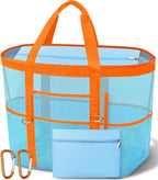 2026 Stylish & Spacious XX-Large Beach Bag for Women – Mesh × Canvas Tote with Top Zipper, 11 Tall Pockets | 40L+ Spacious, 11 Tall Pockets, Zipper Pouch, Secure Zip-Top, Sand-Resistant Base