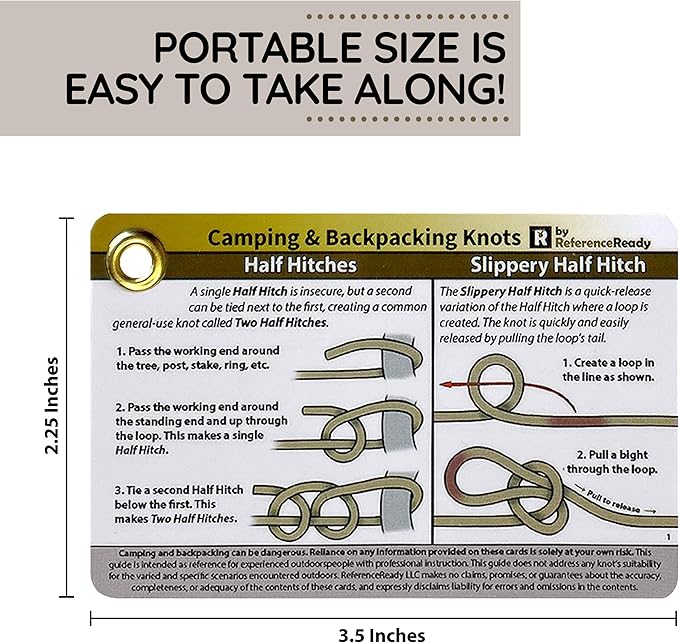 ReferenceReady Outdoor Knots Pocket Guide - Waterproof Knot Tying Cards with Mini Carabiner, 22 Rope Knots for Camping, Backpacking, Scouting and Wilderness Survival