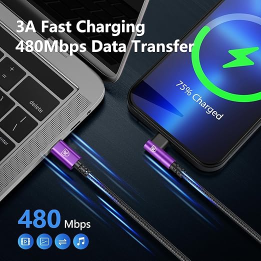90 Degree USB C to Lightning 10FT, iPhone Charger Cables [Apple MFi Certified] 3Pack Fast Charging Cord, Nylon Braided USB C Lightning Cable Compatible with iPhone 14/13/12/11/Pro Max/Plus/8/7-Purple