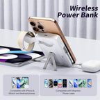 Magnetic Portable Charger Built-in Cables,10000mAh Fast Charging Wireless Charger Station External Battery Pack Slim Pocket Size Power Bank with Stand Compatible with iWatch, iPhone