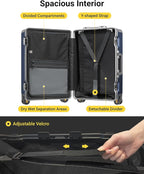 LEVEL8 Zipperless Checked Luggage with Aluminum Frame, Upgraded Medium Hardside Suitcase with Spinner Wheels, Metal Travel Luggage with Double Tsa Locks, 24 Inch, Blue