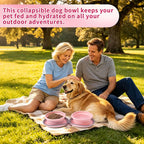 Dog Bowl for Travel, Collapsible Silicone Dog Dual Bowls with Dustproof Zip Case and Pet Paw Pattern 180 Degrees Flip Over Compact Foldable Feeder for Camping Hiking Trips