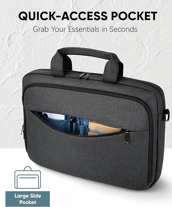 Bulado Laptop Bag with File Organizer, Water-Resistant Laptop Case, 15.6 Inch Multi-Compartment Work Bag for Men and Women, Carry-On for Business Commute Work Travel Trip