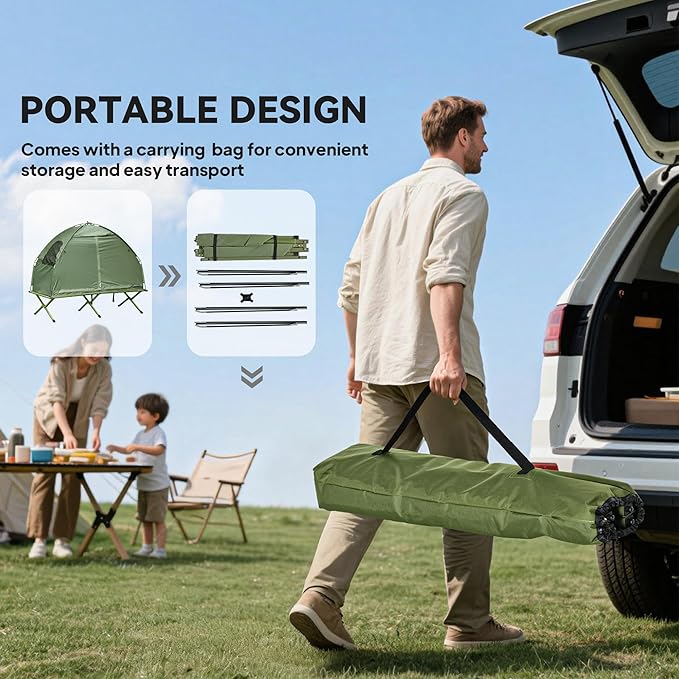 Outsunny Camping Tent Cot, Single Person Folding Cot Combo, Off-Ground Tent, Covered Outdoor Bed with Carry Bag for Hiking, Camping