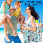 Fammart Mesh Beach Bag, Large Beach Tote with Zipper Pocket, Toys Pool Bag for Family Travel Vacation Cruise Essentials