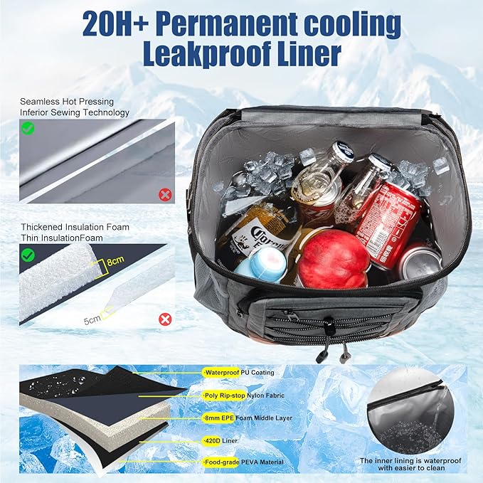 Backpack Cooler Insulated Leak Proof, Lightweight Soft Sided Cooler Backpack for Men Women, Waterproof Beach Cooler Bag Lunch Backpack for Camping Hiking Picnic Fishing Travel Outdoor